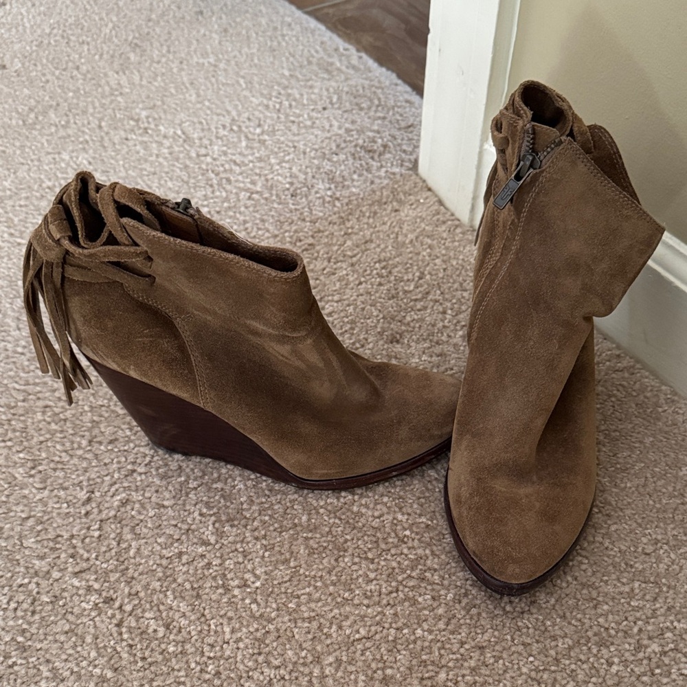 Frye Tan Suede Wedge Boots